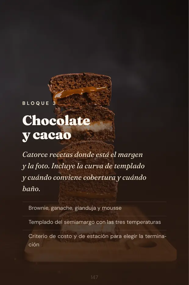 Página de apertura del bloque Chocolate y cacao, con foto de un alfajor cortado